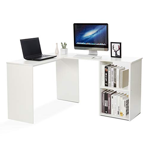 Mondeer Bureau d'angle, Bois, Blanc, 108×135×73,5 cm