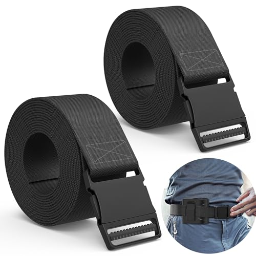 2 Pack Extra Long Black Thin Nylon Tool Belt for Securing Waist Fan & Shirt Clip Fan - Outdoor Work Belt Secure Body Hip Fan for Hands-Free Cooling, Metal-free Belt with Quick Release Buckle (86