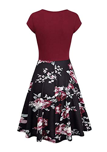 OMZIN Women's Summer 1950s Vintage Dress Wrap V Neck Cap Sleeve Dress Cocktail Swing Dress A-Line Flared Midi Dress2