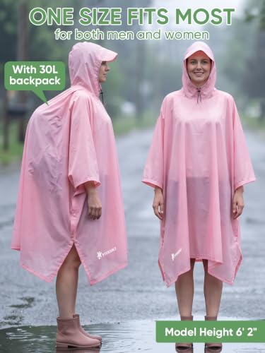 Image of PTEROMY Hooded Rain Poncho for Adult, Waterproof Lightweight Unisex Raincoat for Hiking Camping Emergency