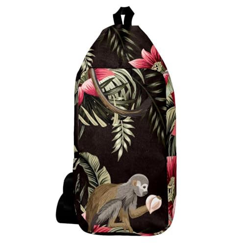 Sac à dos à bandoulière singe au motif lotus multicolore artistique et compact