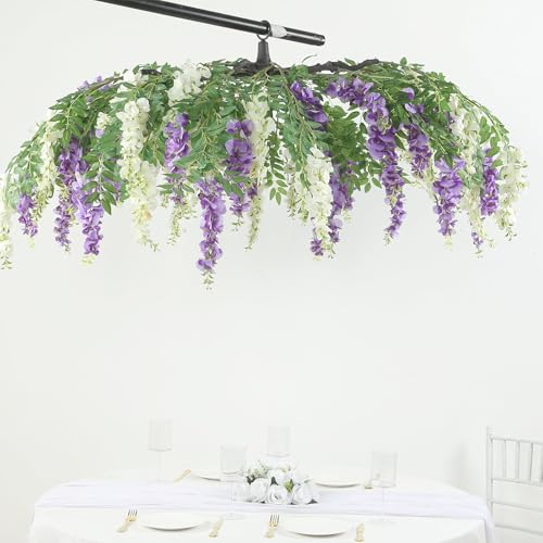 Efavormart Cream Purple Artificial Silk Wisteria Vine Round Hanging Canopy, Draping Garland Flower Chandelier with Interchangeable Branches 55" - Image 5