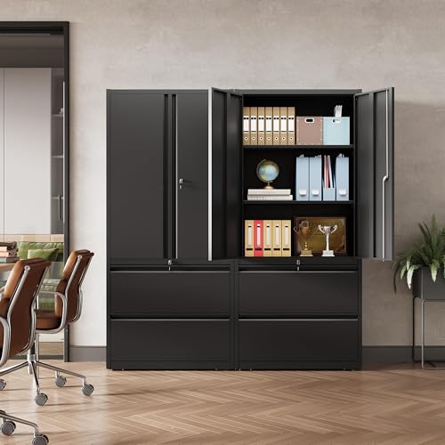 DEVAISE File Cabinet with 2 Drawers and Doors, Locking Metal Storage Cabinet with Adjustable Shelves for Home Office, Warehouse, Garage, School, Black - Image 3