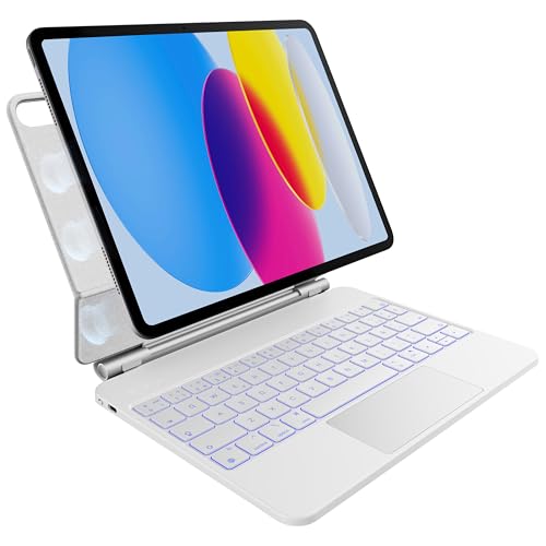 pankeybd Funda con Teclado para iPad A16 2025 y iPad de 10ª generación 2022, retroiluminación en 7 Colores, Panel táctil multitoque, diseño magnético Flotante, Blanco