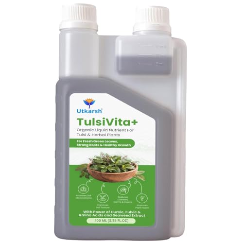 Image of Utkarsh TulsiVita+ - Organic Liquid Potting Mixture for Tulsi Plants, 100 ML | Plant Growth Nutrients & Natural Fertilizer with Humic, Fulvic & Amino Acids & Seaweed for Healthy Growth & Flowering