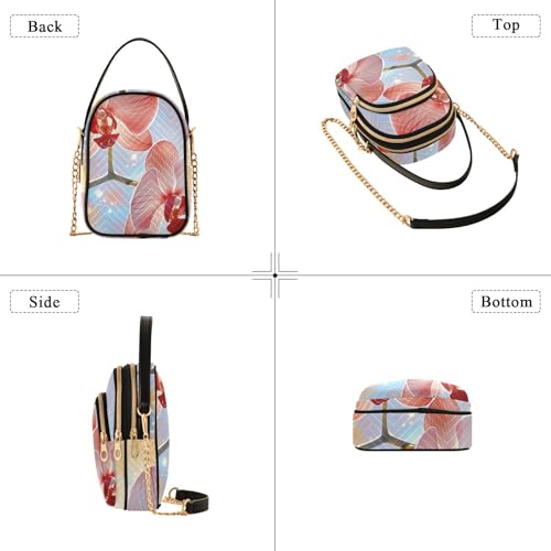 Womens Shoulder Handbags Tote Bag Quilted Purses for Women Orchid Print with Chain Strap for Shopping Office,Multi14