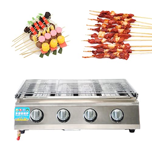 Super Grills Barbacoa De Gas De Mesa De Acero Inoxidable Con 4 Quemadores Con Bandeja Para Grasa Parrilla Portátil Y De Hierro Fundido, Distribución Uniforme Del Calor, Para Exteri,Silver-58x40x20cm