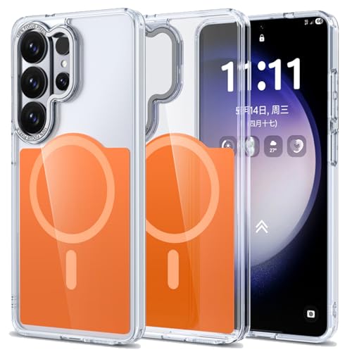 XINYANDIN �K�p�Ώ�Samsung Galaxy S26 Ultra/S26+/S26�p�}�O�l�b�g�P�[�X�A�X�����œ����ȉ��ϖh�~�X�}�z�P�[�X���^���t���[���t�������Y�ی�J�o�[,�I�����W�F,S26 Ultra