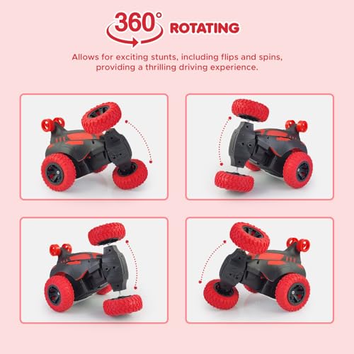Image of NHR RC Stunt Car for Kids and Children, 360 Rotating & Rolling, Remote Control Car with Lights, Music & USB Rechargeable Battery, Indoor & Outdoor Toy for Boys and Girls Age 3+ (Red)