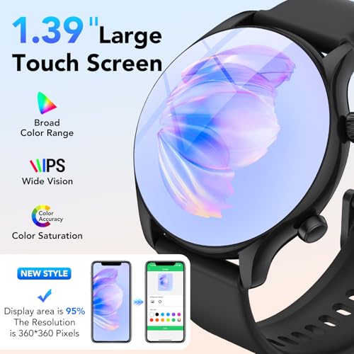 Smartwatch Herren Damen Rund mit Telefonfunktion,1.39" HD Uhr,100+ Sportmodi Watches for Men,Fitnessuhr Herren mit SpO2 Pulsuhr Schlafmonitor,IP68 Wasserdicht,für iOS Android, Mattes Schwarz – Bild 5