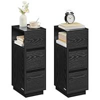 VASAGLE KAILYN Collection - Slim Bedside Tables, Set of 2 Small Narrow Side End Tables with Drawers, Flexible Open Compartment, for Bedroom, Living Room, Ebony Black LET856B56