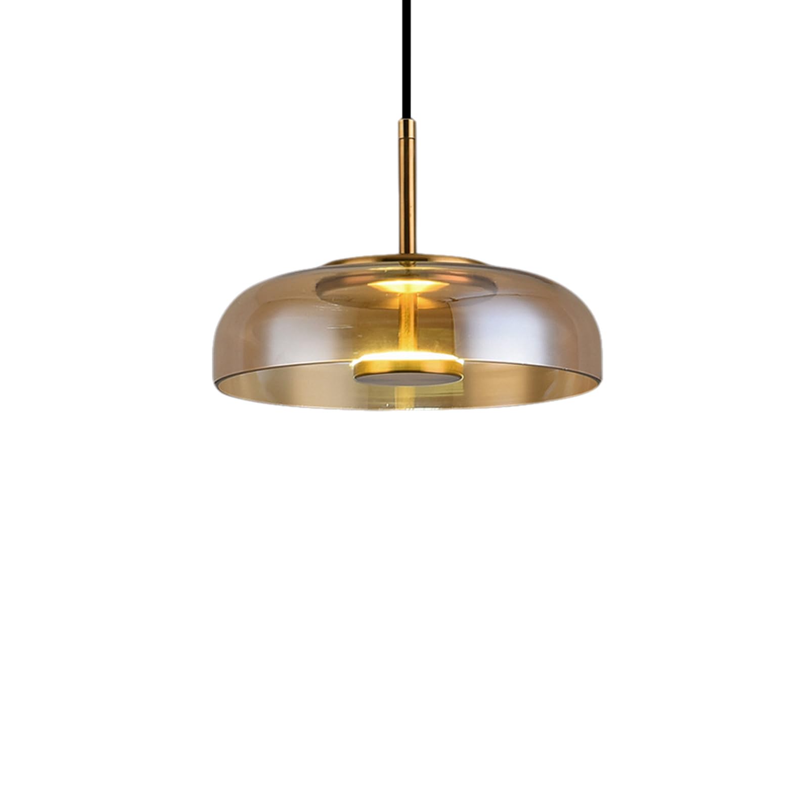 S-Cevada Modern LED Pendant Light with 3-Color Temperature, 12W Dome Glass Hanging Light Fixture with Metal Accents for Kitchen Island, Dining Room, Bedroom and Hallway (Amber)