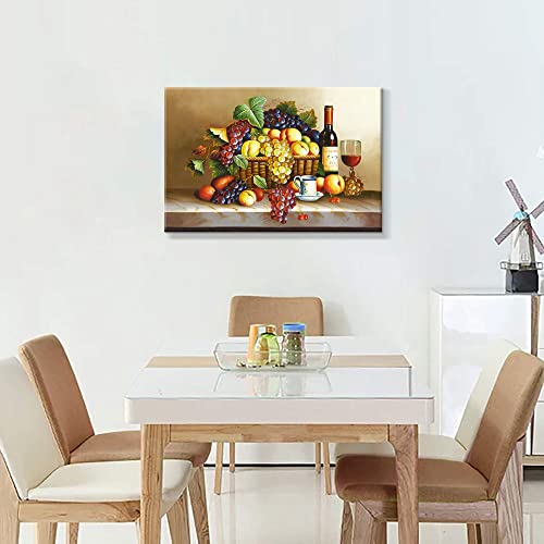Grape Wine Picture Wall Art: Vintage Fruit Oil Painting Contemporary Food Canvas Print Large Modern Abstract Artwork For Kitchen Dining Room Restaurant #TOP2