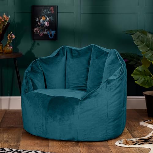 icon Sirena Zitzak Fauteuil, Blauwgroen, Fluwelen Stof, Zitzak Volwassen met Vulling Inbegrepen, Schelp Stoel, Bean Bag, Slaapkamer, Woonkamer, Woonkamermeubilair - Afbeelding 5