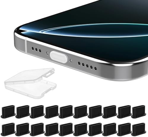20Pcs USB C Dust Plug, Silicone Anti Dust Plug Cover + Portable Storage Box Compatible with iPhone 15 16 Pro Max, Samsung Galaxy Google Pixel