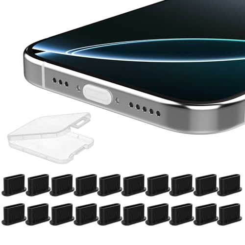20Pcs USB C Dust Plug, Silicone Anti Dust Plug Cover + Portable Storage Box Compatible with iPhone 17 16 15 Series, Samsung Galaxy Google Pixel