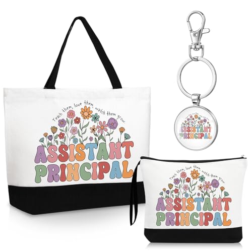 Kacctyen Assistant Principals Appreciation Gifts Sets Canvas Tote Bag Makeup Cosmetic Bag Thank You Keychains for Women Employee Coworker Staff