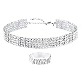 Zealmer Women 18K Gold Plated 4 Rows Rhinestone Choker Necklace & Bracelets Set