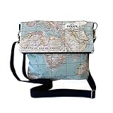  Mochila/Bolso Impermeable - La vuelta al Mundo - Bolso bandolera convertible en mochila, hecho a mano en tela impermeable mapamundi y algodón