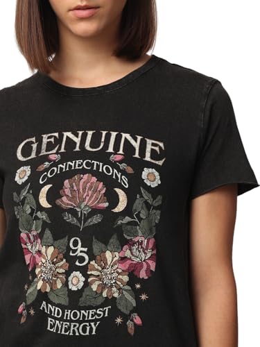 Image of Only Women's ONLLUCY Life REG S /S Western TOP Box JRS T-Shirt, Black /Print: