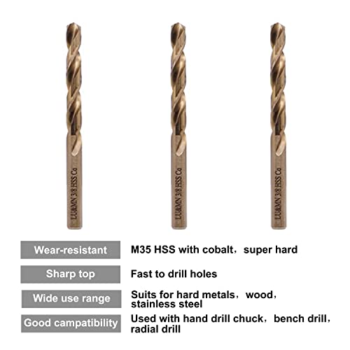 3/8" M35 Cobalt Hss Jobber Length Twist Drill Bit With Straight Shank,Heavy Duty, Pack Of 10 Pcs, Drilling For Cast Iron, Heat-Treated Steel, Stainless Steel And Other Hard Materials #TOP4