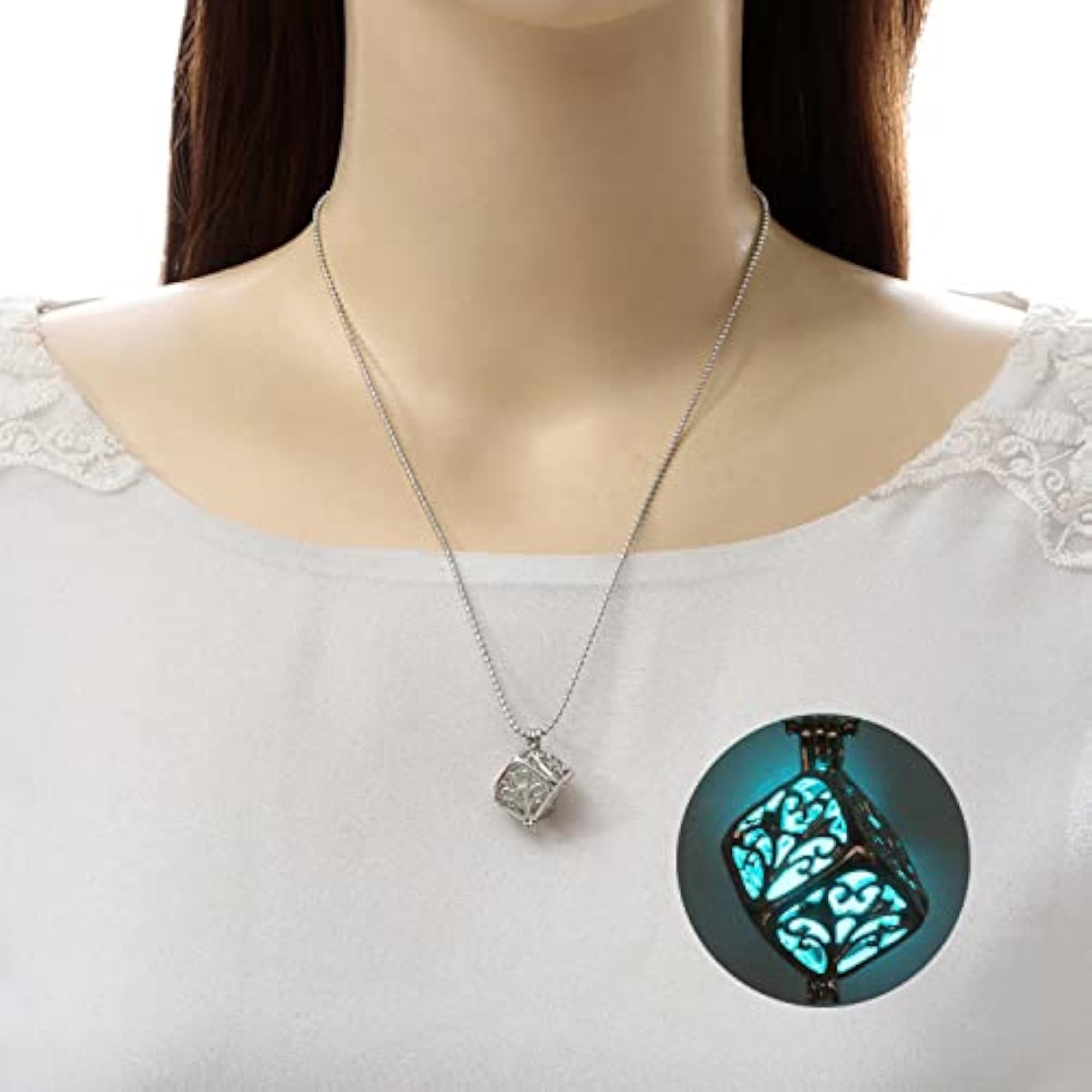 Women's Glow-In-The-Dark Cube 925 Silver Pendant, Gift for Her