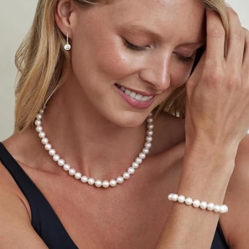 THE PEARL SOURCE AAAA Quality White Round Freshwater Cultured Pearl Hypoallergenic Earrings for Women | 14K Gold Leverbacks Earrings2