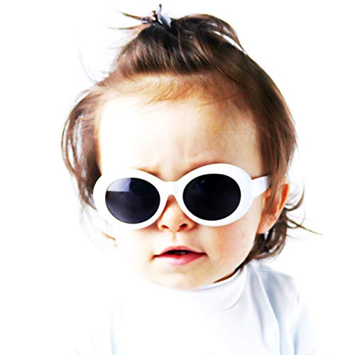 Style Vault Kd3019 Baby Infant Toddlers Age 0~18 Months Old Thick Oval Round Hiphop Sunglasses Glasses (White,Uv400) #TOP1