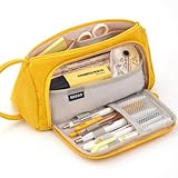 EASTHILL Big Capacity Pencil Case Canvas High Large Storage Pouch Marker Pen Case Simple Stationery Bag School College Office Organizer for Teens Girls Adults Student-Yellow