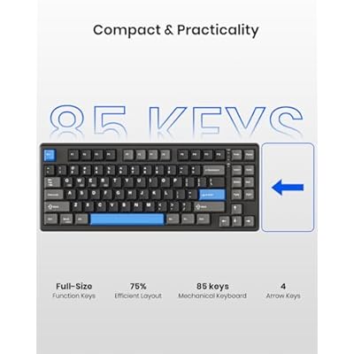 Kisnt KN85 Wireless Mechanical Gaming Keyboard, 75% Layout with RGB Backlit, Custom Hot Swappable, Creamy Sound, Bluetooth/2.4GHz/USB-C Compatible with Windows/Mac/PC (Textured Black,Linear Switch)