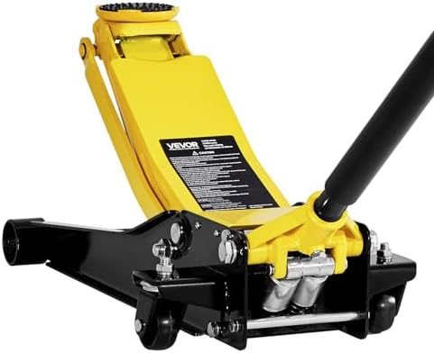 VEVOR Low Profile Floor Jack, 2 Ton (4400 lbs) Capacity, Steel Racing Floor Jack with Dual Pistons Quick Lift Pump, Hydraulic Trolley Car Lift for Sports Cars, Sedans, Lifting Range 2.95-19.9 Inches