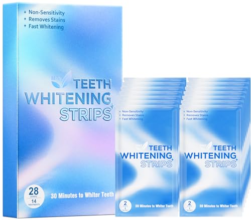Teeth Whitening Strips White Strip - 28 Pcs Sensitive Whiten Stripe, Natural Enamel Safe Non-Slip Dry Product,30 Minutes Fast Effects Tooth Whitener,14 Treatments Mint Kit for Home Family Travel Work