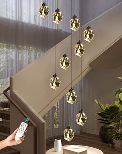 Idequy 10-Lights Black Staircase Crystal Chandeliers For Living Room120Inches Long Foyer Entrance Crystal Pendant Light High Ceiling Crystal Chandeliers Dimmable 3000-6000K Led #TOP6