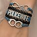 Police Wife Bracelet – Blue and Black Infinity Love Charm Bracelet with Handcuff Accent – Thin Blue Line Jewelry Gift for Police Officer Wives, Law Enforcement Support, or Appreciation