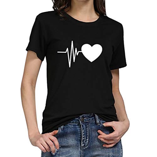 LukyTimo T-Shirt en pour Femme à Encolure Ronde Cotton Short-Sleeve Mode Grande Taille Coeur Loose Manches Courtes Femme Imprimé Tee Shirt Chemisier De Sport Cover