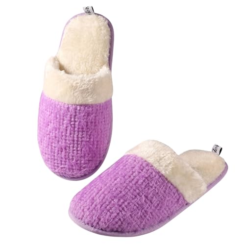 Winter Warm Fuzzy Weave Slippers for Women Non Slip Memory Foam House Shoes3