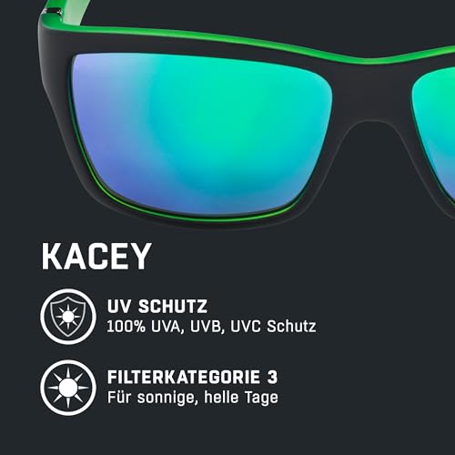 ALPINA KACEY - Verspiegelte und Bruchsichere Sonnenbrille Mit 100% UV-Schutz Für Erwachsene, black matt-green, One Size