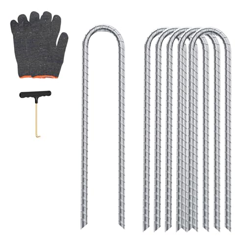 6PCS Ground Rebar Stakes, Post Repair Stakes,11.8inch Post Ground Spike,U-shaped,fit for Repair Tilted/camping tents Fence Post Graden,outdooor Reinforcement,Enhance Stability