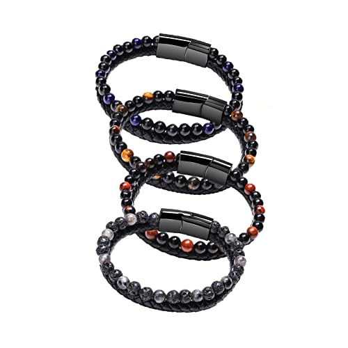 Humanic+ Pro MAXHematie Beaded Bracelets,Humanic Max Hematie Beaded Bracelets,Humanic Hematite Bracelet Stone Bracelet,Tiger Eye Gemstone Lava Rock Bracelet (J)