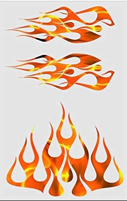 Image of STYLE1 Multi-Color Flame Decal Kit Golf Cart, UTV, RC, ATV, Mower, Motorcycle Tank (D - XLarge, PG26-109-000 LRG Yellow RED)