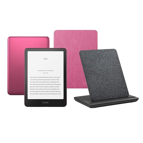 Kindle Paperwhite Signature Edition (2024 Release) 32 GB Sin publicidad Con funda trasparente frambuesa y base de carga inalámbrica