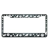 HOSNYE Cat and Cat Paw License Plate Frame Cartoon Cute White Kitty Metal License Plate Cover Front