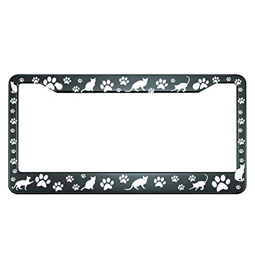 Hosnye Cat And Cat Paw License Plate Frame Cartoon Cute White Kitty Metal License Plate Cover Front Plates Frames Car Tag Frame For Women Men Us Vehicles Standard #TOP12