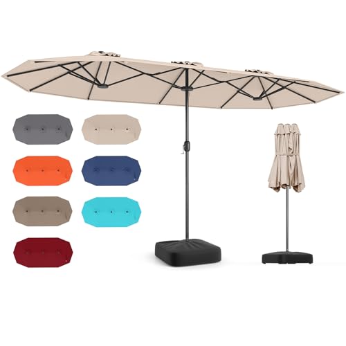 Image of Tangkula 13FT Double-sided Patio Umbrella, Extra Large Twin Table Umbrella with Crank Handle, Umbrella Base, Safety Lock, Air Vent, Outdoor Market Umbrella for Garden Pool Backyard (Beige)