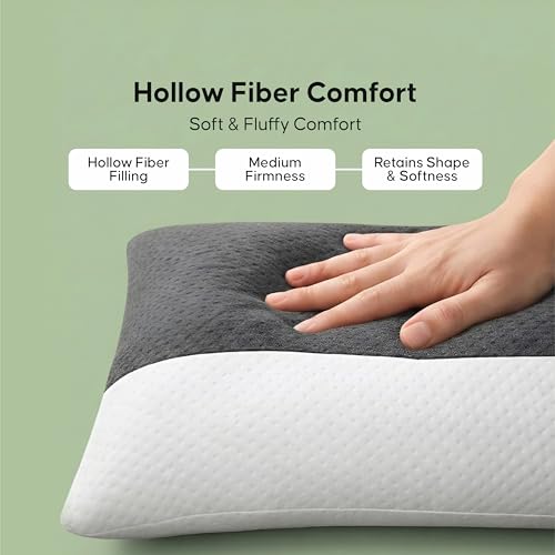 Image of DALUCI Hollow Fiber Sleeping Pillow Set of 4 | Adjustable Height | Soft & Fluffy Bed Pillows for Sleeping | White & Grey | 27 x 16 Inches