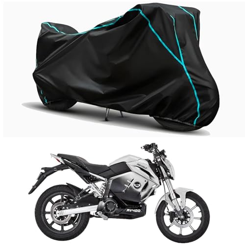 Image of Waterproof Bike Body Cover Compatible for | Revolt RV400 | Taffeta Fabric, Sky Piping Design, Bottom Elastic Fit | Dustproof, Sun UV & Rain Protection for All Weather.