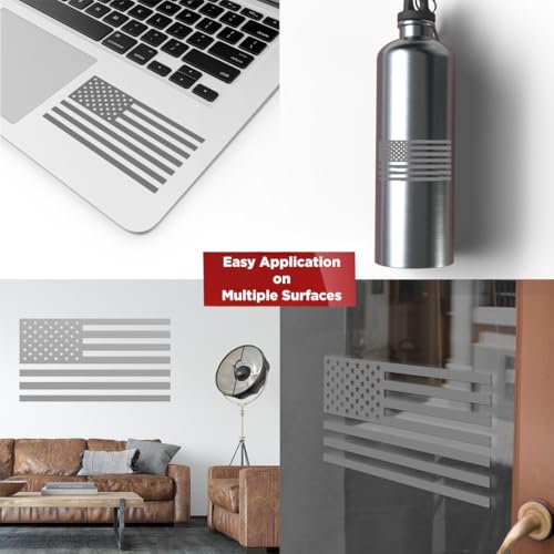 Image of American Flag Vinyl Decal USA Tactical Military Patriotic Subdued (Metallic Silver) (Set Of 2) Premium Waterproof Vinyl Decal Stickers for Car Truck RV Helmet Bumper Window Laptop Rearview Mirror
