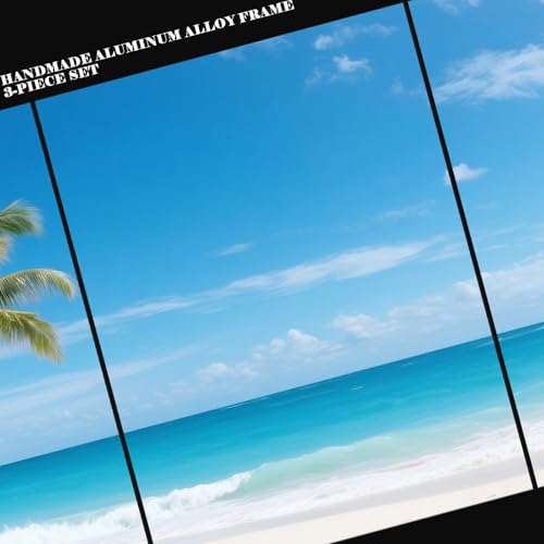 日光に照らされた霞んだ砂浜と波打つ海の美しい景色を描いた風景の北欧風モダン絵画。キャンバスに描かれた壁掛けアートプリントで、アルミニウム合金フレーム付き。耐久性のある頑丈なバックボード、厚さ2.5cm、サイズ40x30cmの3枚セット。 [4]