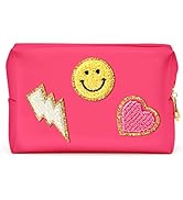 LieToi Preppy Patch Cosmetic Toiletry Bag, PU Leather Portable Waterproof Makeup Bag Smile Lightn...