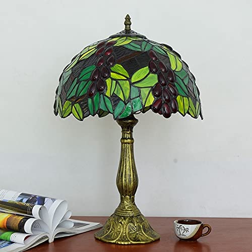 Blivuself Tiffany Lamp Stained Glass Lamp Grape Green Bedroom Table Lamp Reading Desk Light For Bedside Living Room Office Dormitory Dining Room Decorate Housewarming Gift 12X12X18 Include Light Bulb #TOP4